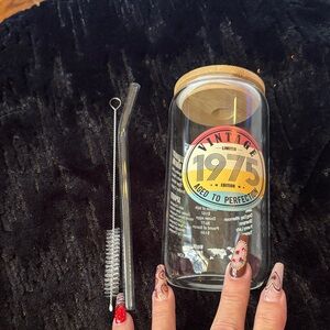 Vintage 1975 Glass Jar with Straw